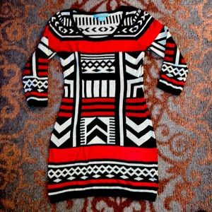 Long sleeve soft Flying tomato Christmas dress red white black Aztec geometric